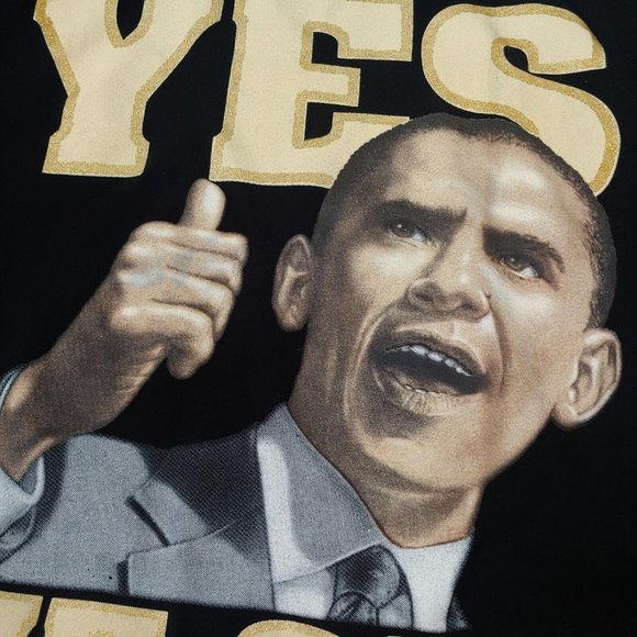 Barack Obama Yes We Can Mens XL T Shirt Black Graphic Gold Glitter USA President - Picture 5 of 8